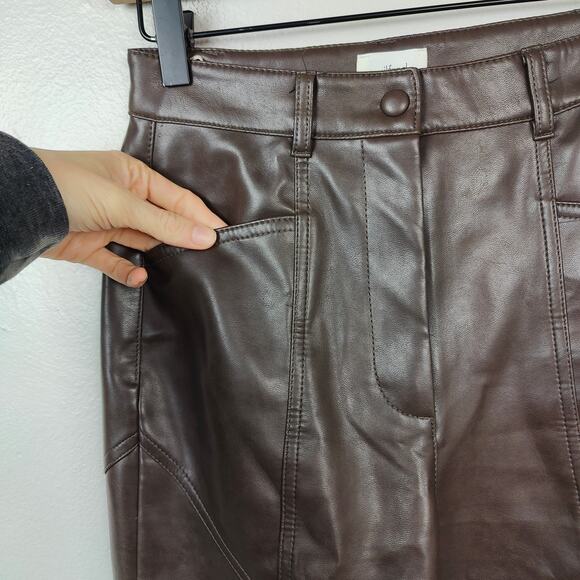 Aritzia Wilfred Rebel Pants Womens 2 Faux Leather Straight Leg Rich Mocha Brown - Picture 3 of 9